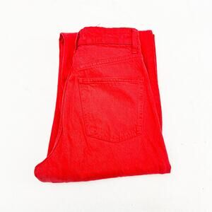 Zara Wide Leg Red Denim Jeans Frayed Raw Zip Fly Hem Size 4